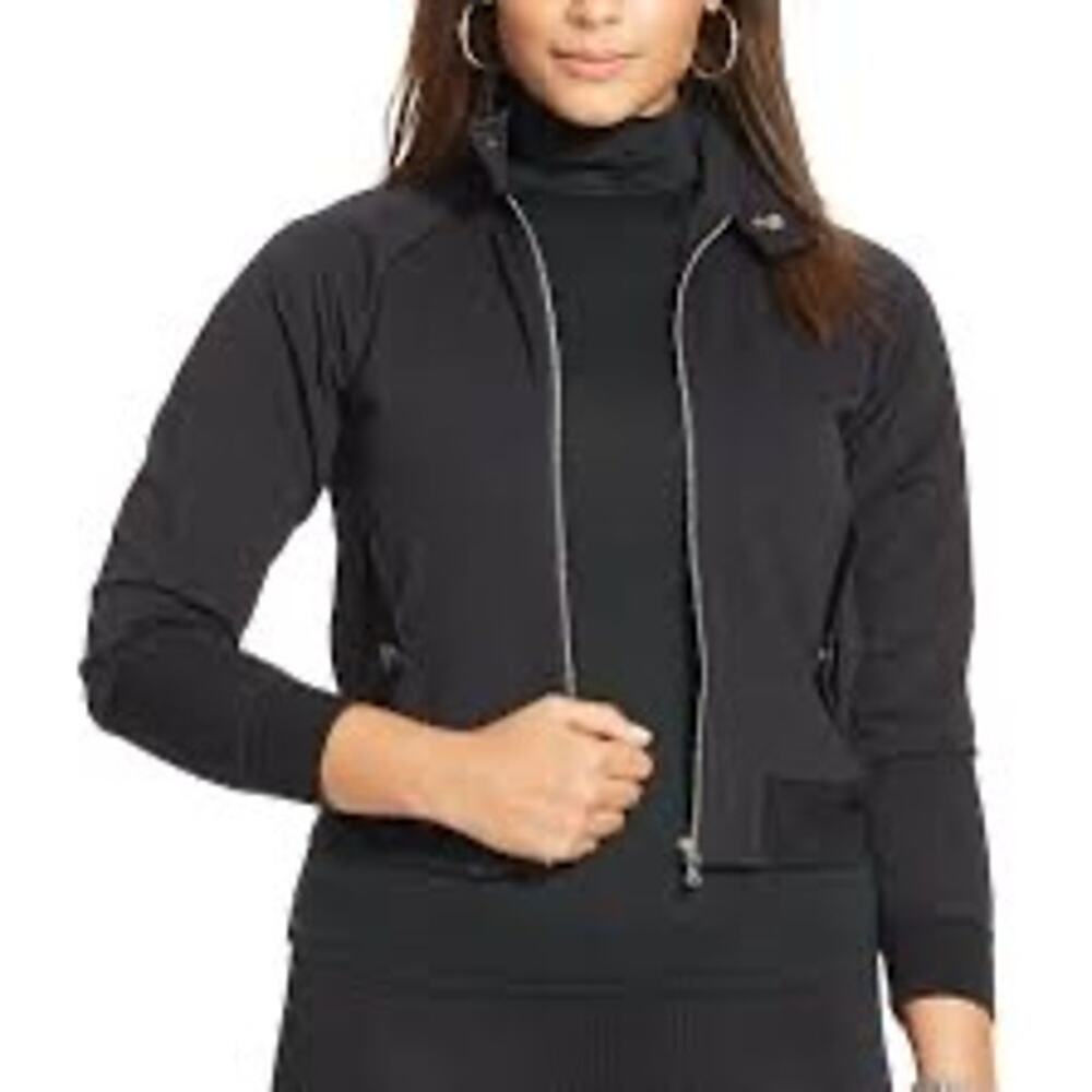 Lauren Ralph Lauren Black Jacket Size Med Viscose Blend Zip Lightweight Ribbed